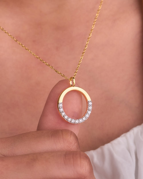 Half Diamond Half Gold Circle Pendant -19mm