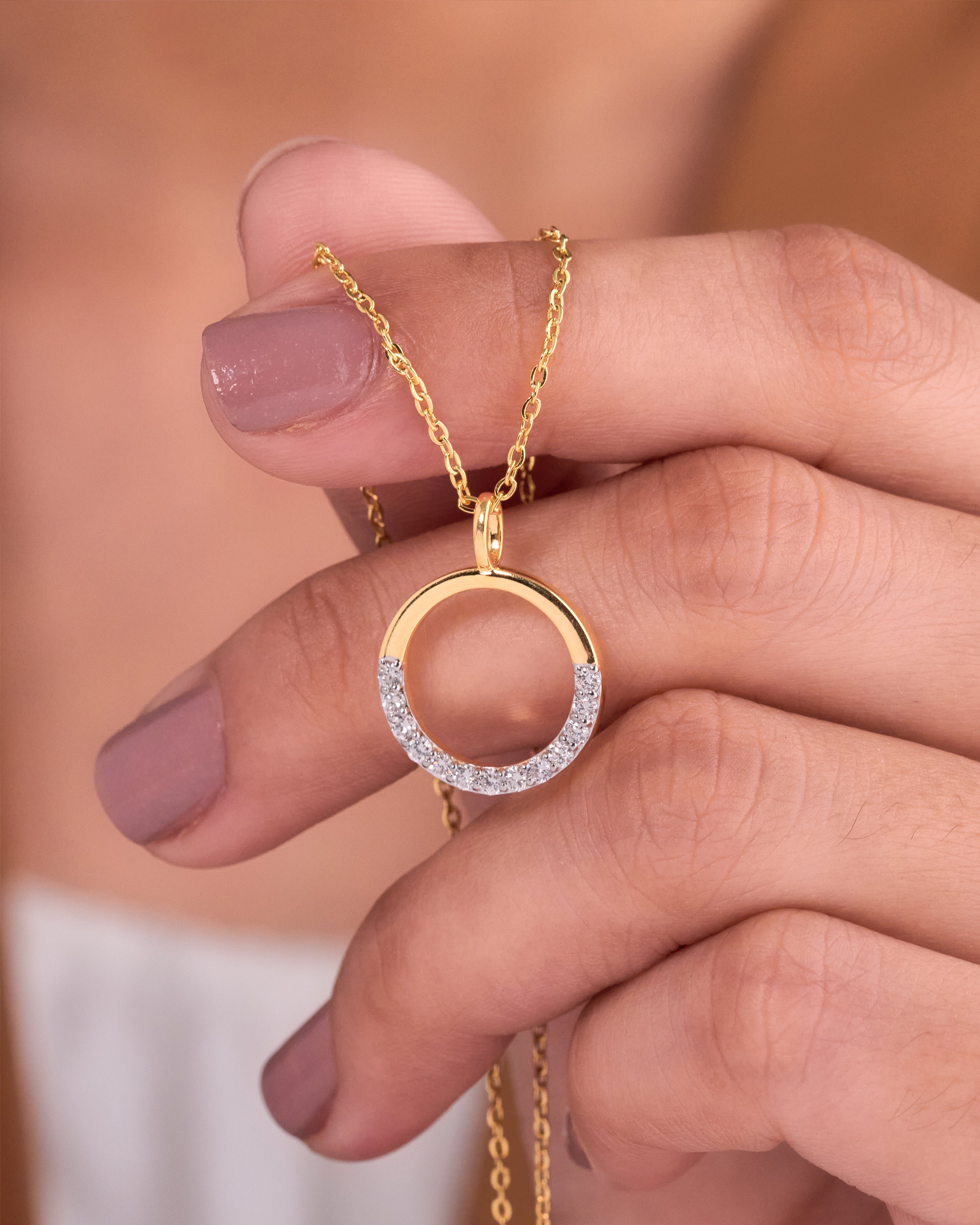 Half Diamond Half Gold Circle Pendant -15.5 mm