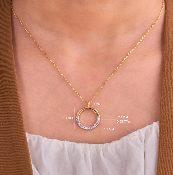 Half Diamond Half Gold Circle Pendant -19mm