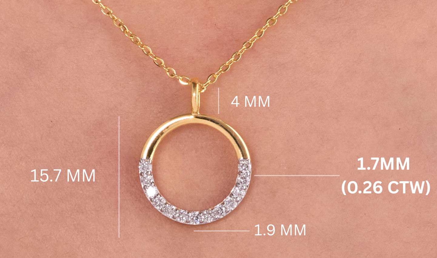 Half Diamond Half Gold Circle Pendant -15.5 mm