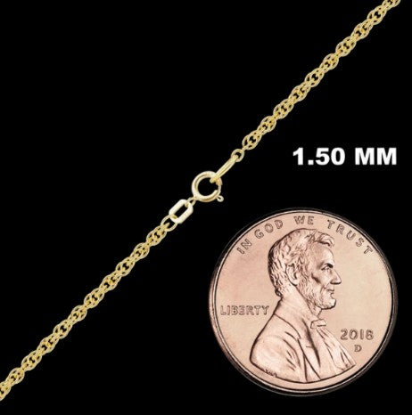 1.5mm 14K gold rope chain necklace close-up