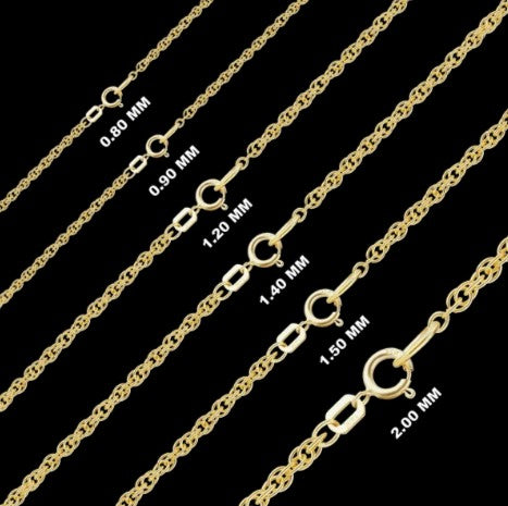 0.8mm 14K gold rope chain necklace close-up